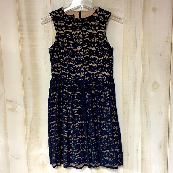 Ivy + Blu Dresses & Skirts - Ivy + Blu Navy Blue And Nude Tan Underlay Lace Fit and Flare Dress Sz 4